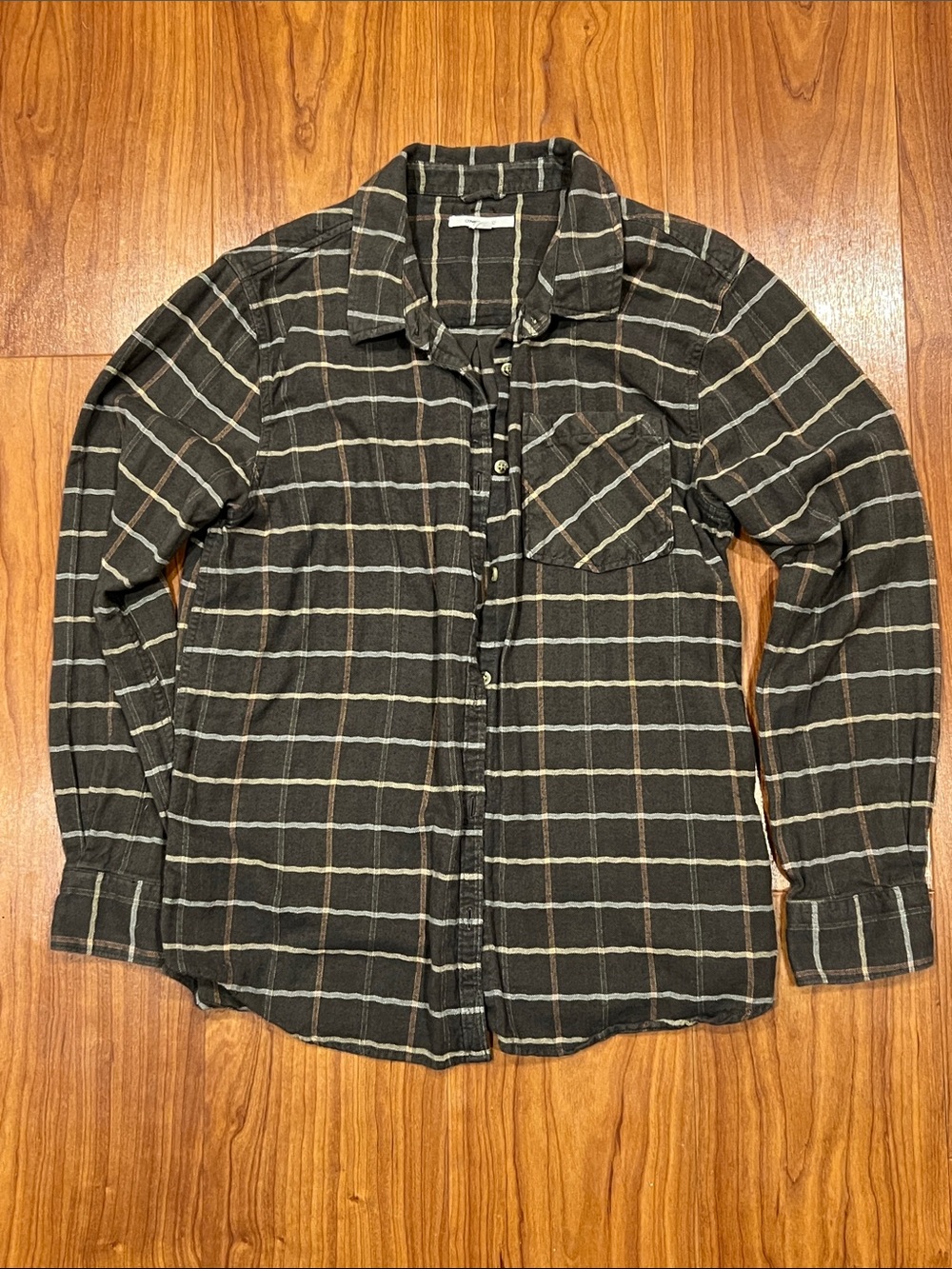 O'Neill Gray and Cream Plaid Button-Up Flannel Shirt